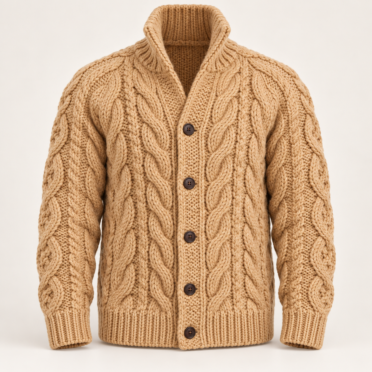 Men's stand collar cardigan in khaki, product view