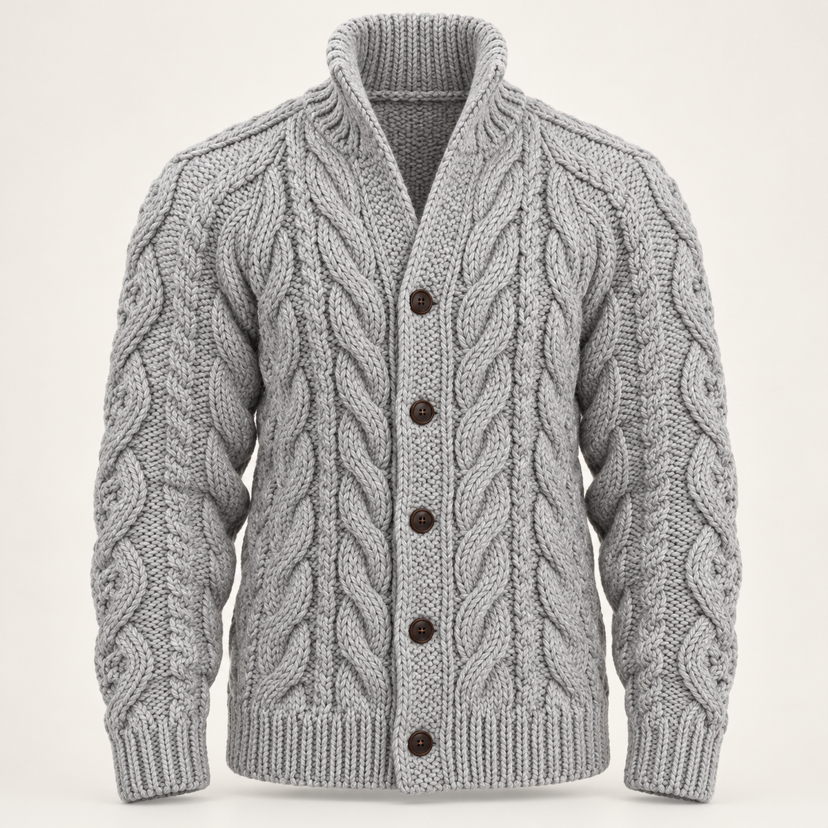 Men's stand collar cardigan in grey, product view