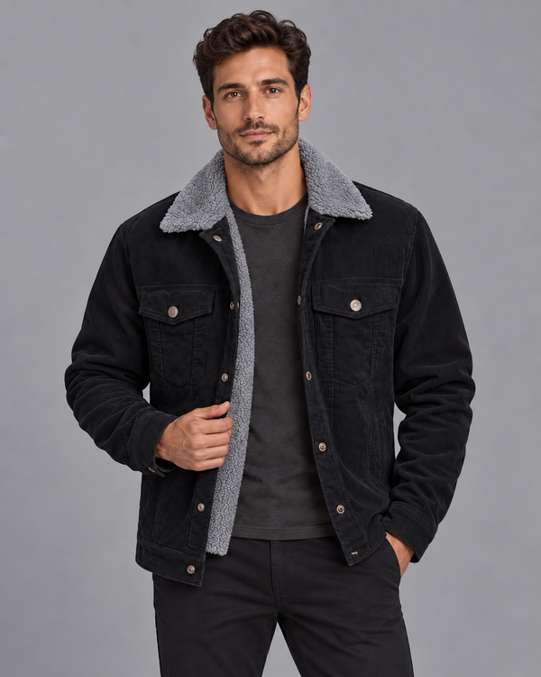 Men's Corduroy Jacket - Sherpa Lined Trucker Winter Jacket