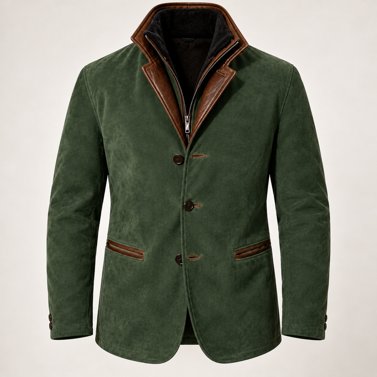 Men's faux suede jacket in green, product view
