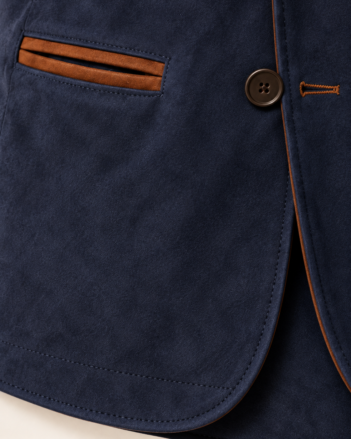 Men's faux suede jacket in navy, fabric detail view