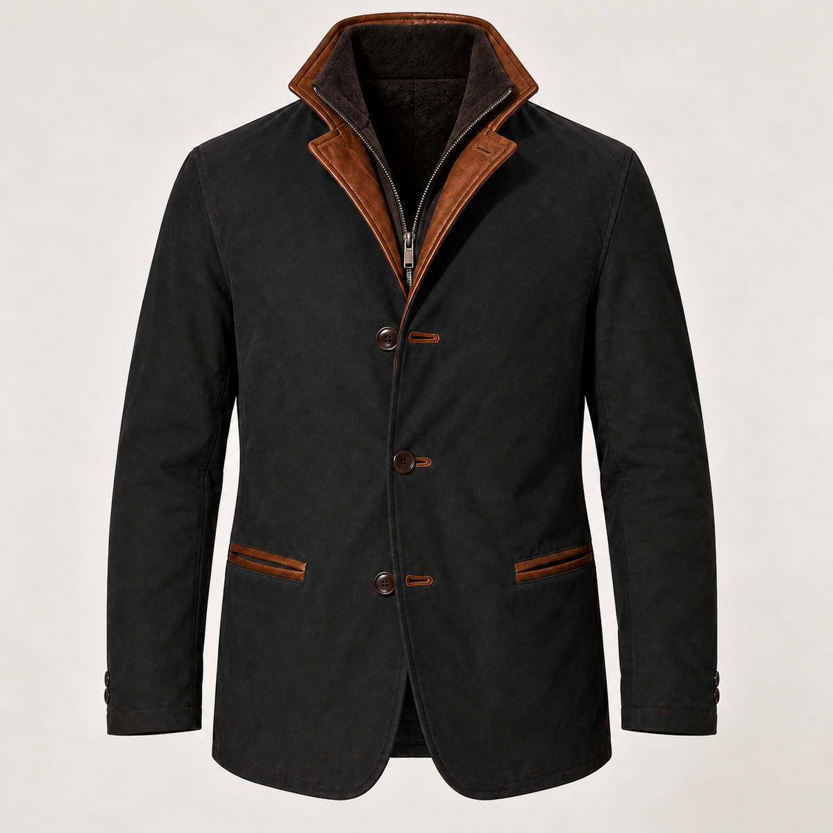 Men's faux suede jacket in black, product view