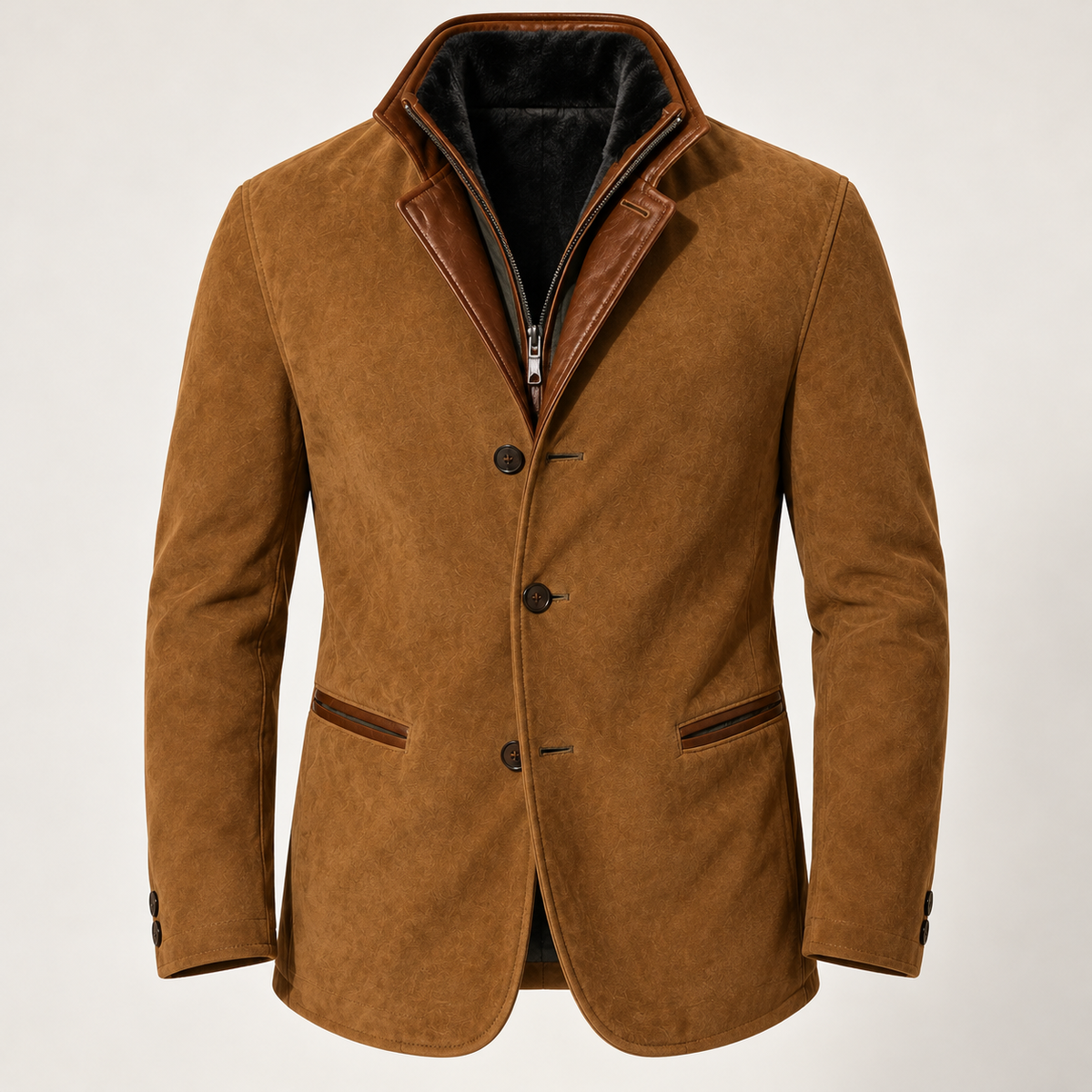 Men's faux suede jacket in light brown, product view