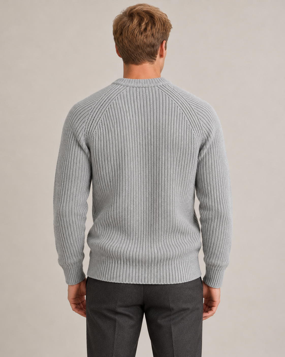 Men's fisherman jumper in grey, back view