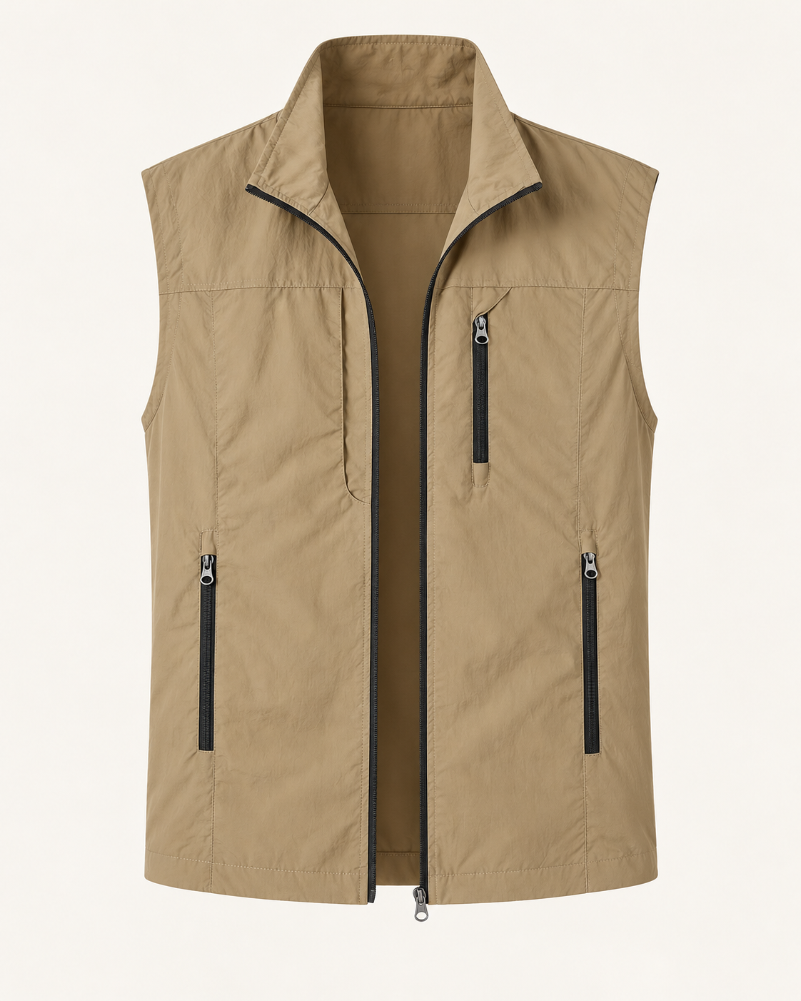Men's gilet in khaki, product-only front view