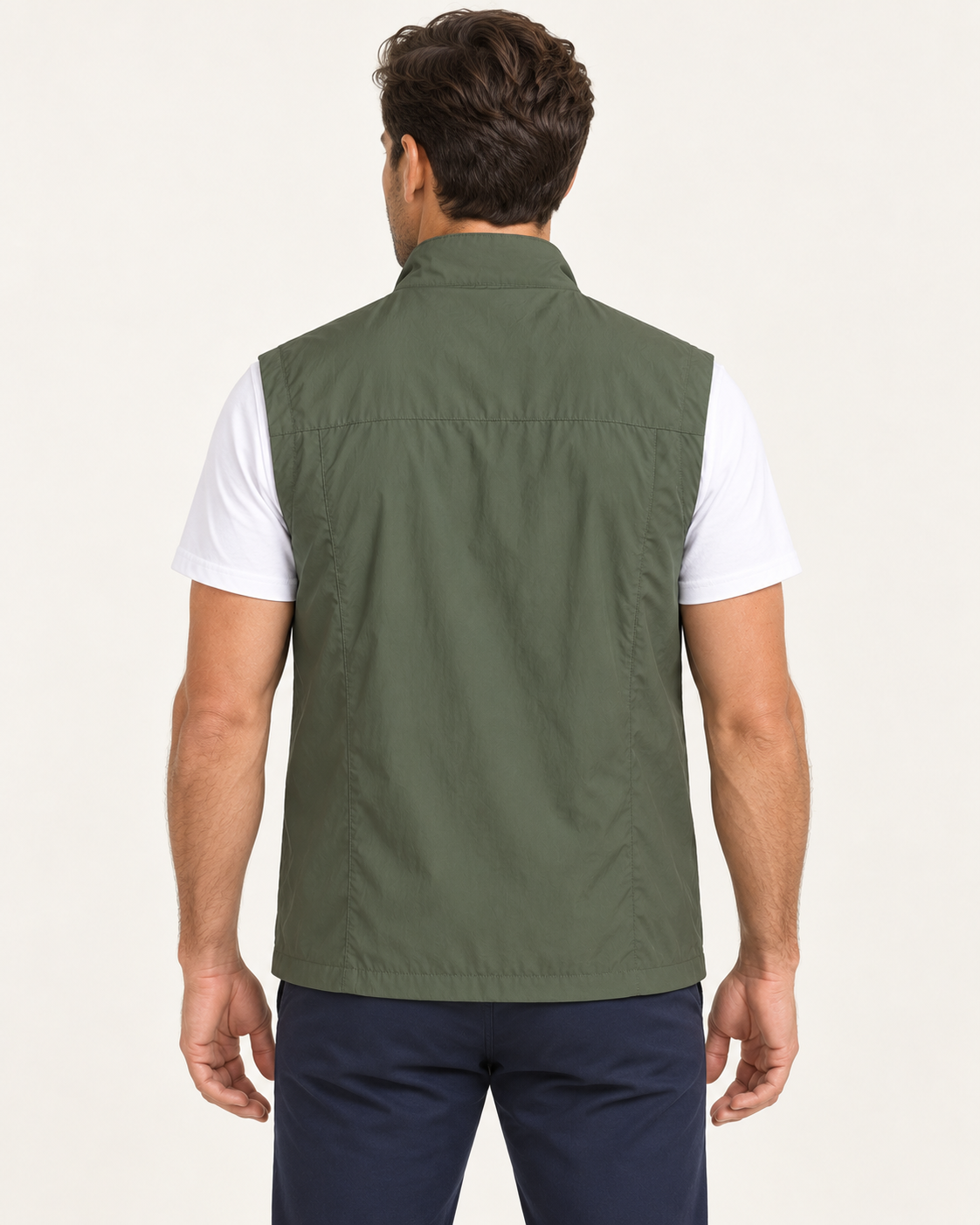 Men's gilet in green, back view