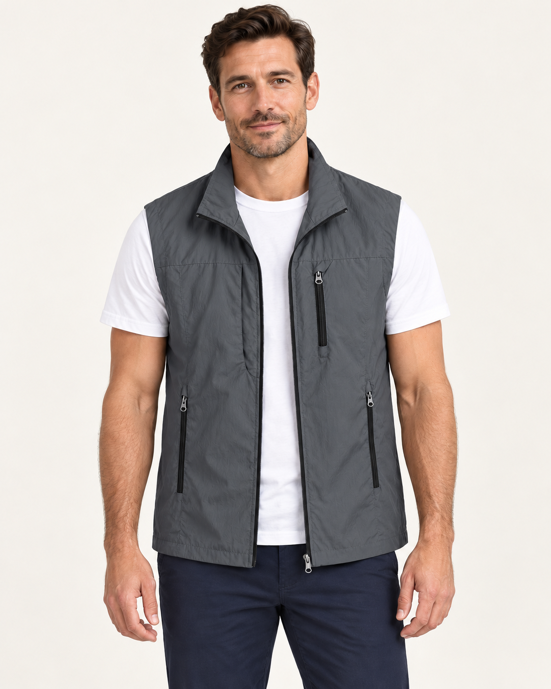 Men's gilet in grey, front view