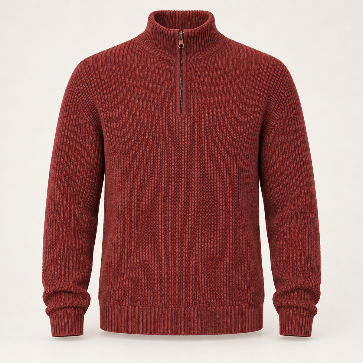 Men's Half Zip Jumper - Cashmere Blend Rib Knit High Collar