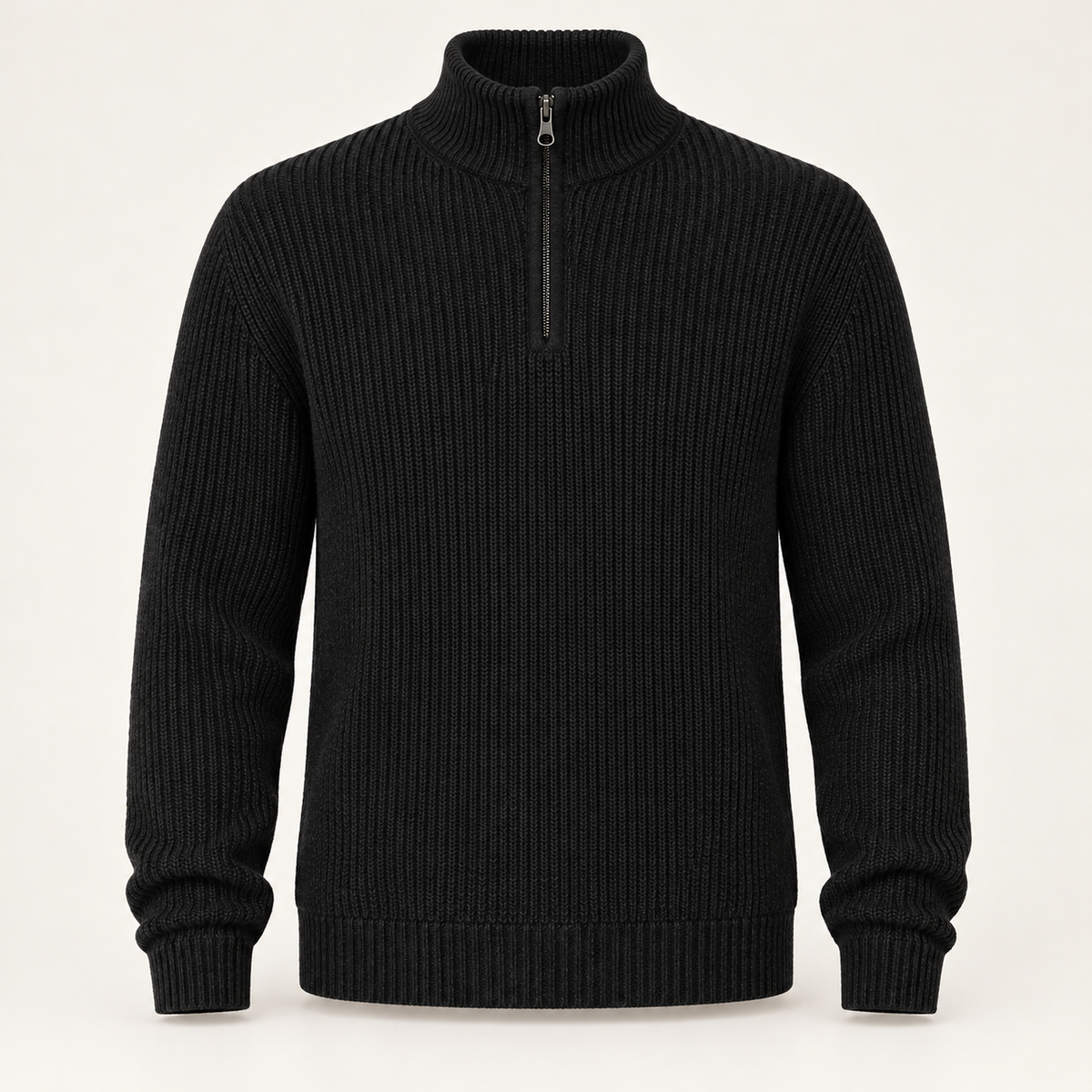 Men's Half Zip Jumper - Cashmere Blend Rib Knit High Collar