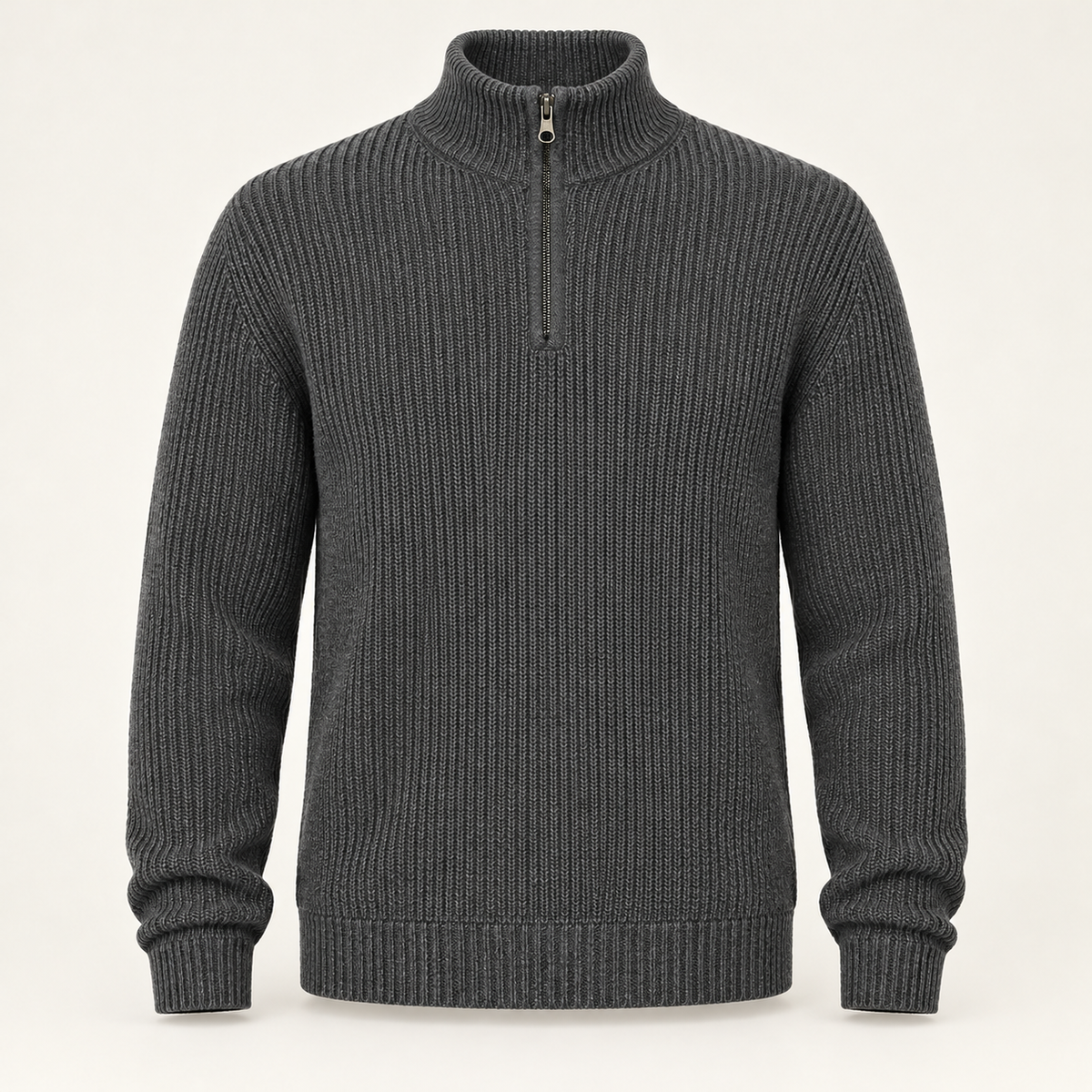 Men's Half Zip Jumper - Cashmere Blend Rib Knit High Collar