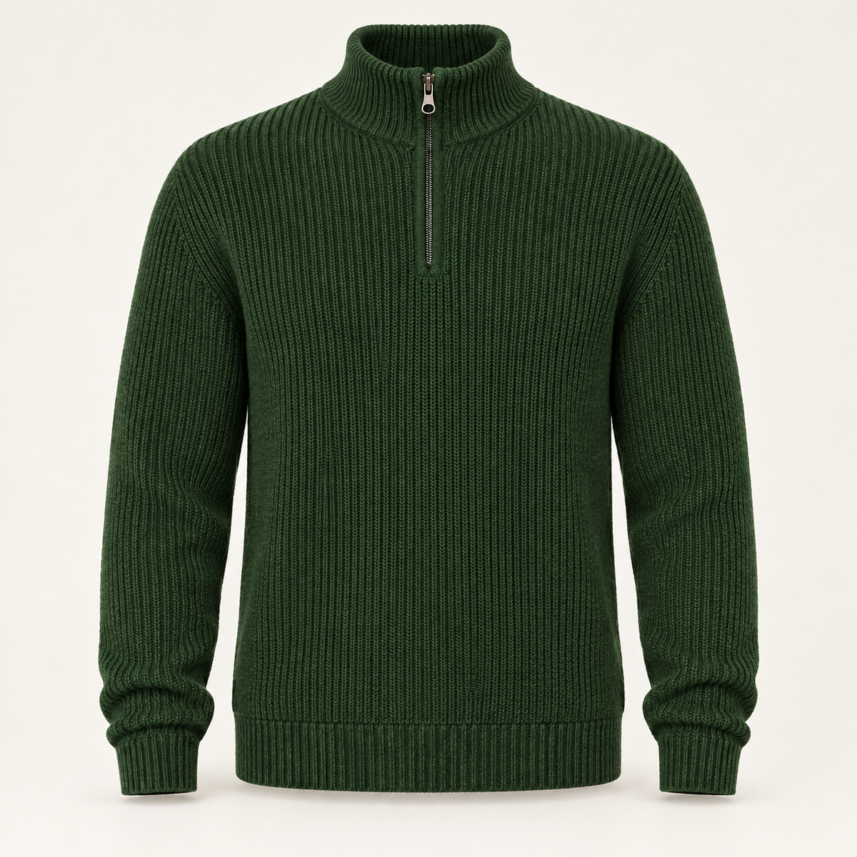Men's Half Zip Jumper - Cashmere Blend Rib Knit High Collar