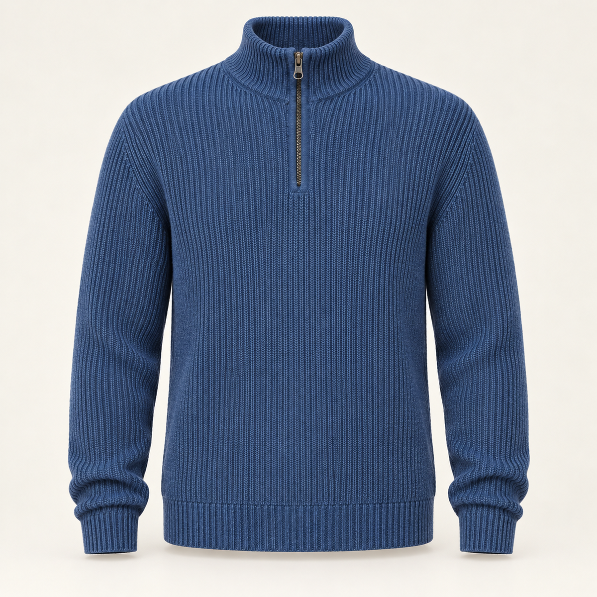 Men's Half Zip Jumper - Cashmere Blend Rib Knit High Collar