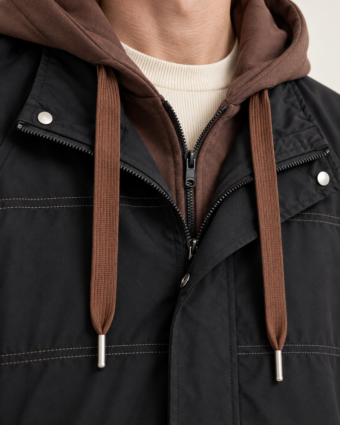 Men's hooded jacket in black, detail view