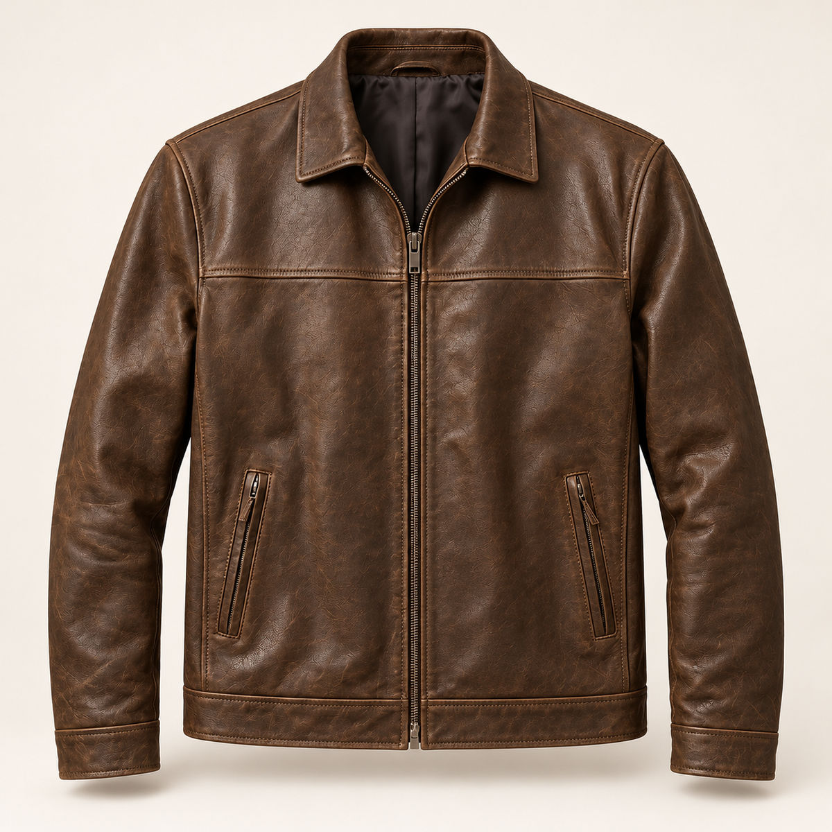Men's leather jacket in brown, product view