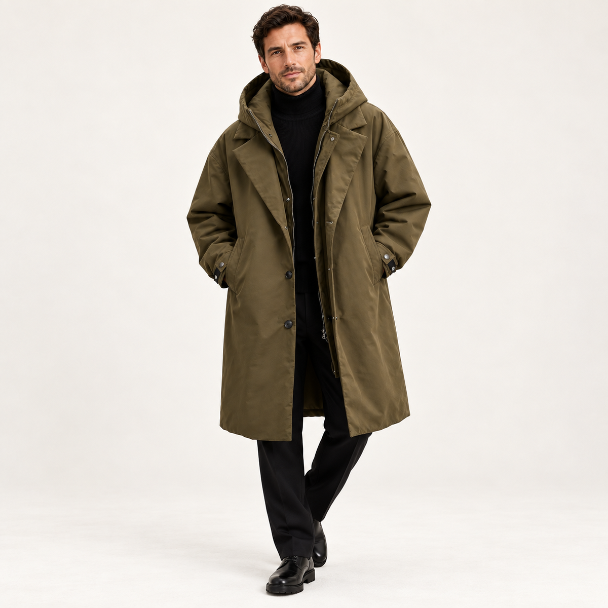 Men's Parka - Long Hooded Insulated Water Resistant Winter Coat - Army Green - styling