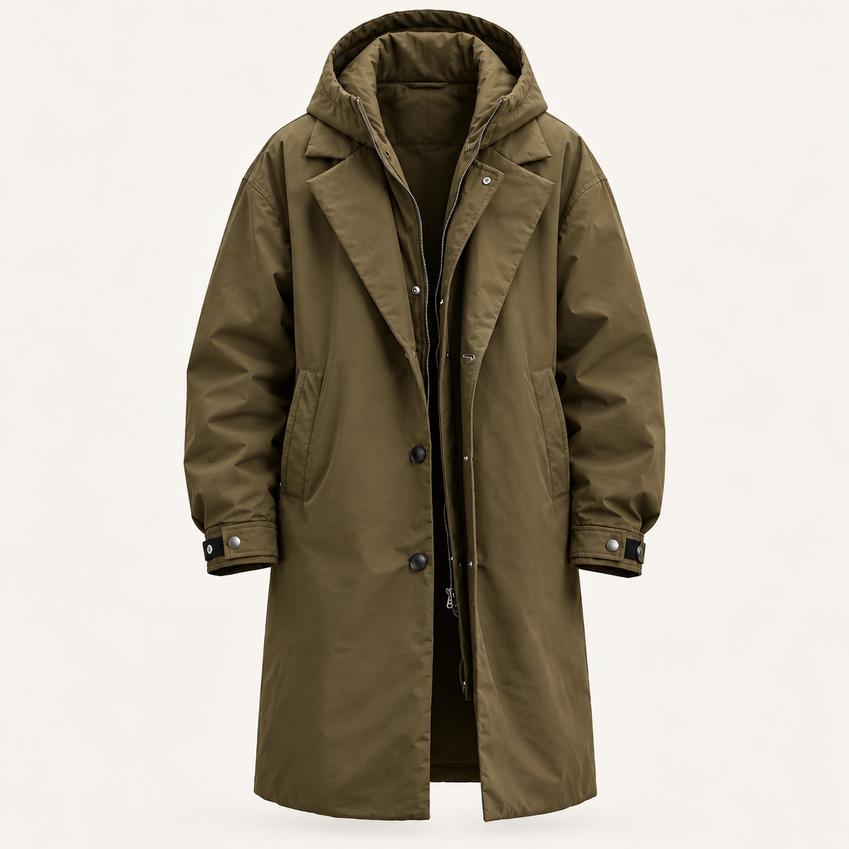Men's Parka - Long Hooded Insulated Water Resistant Winter Coat - Army Green - ghost mannequin product only
