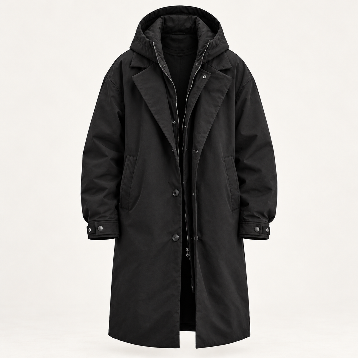 Men's Parka - Long Hooded Insulated Water Resistant Winter Coat - Black - ghost mannequin product only
