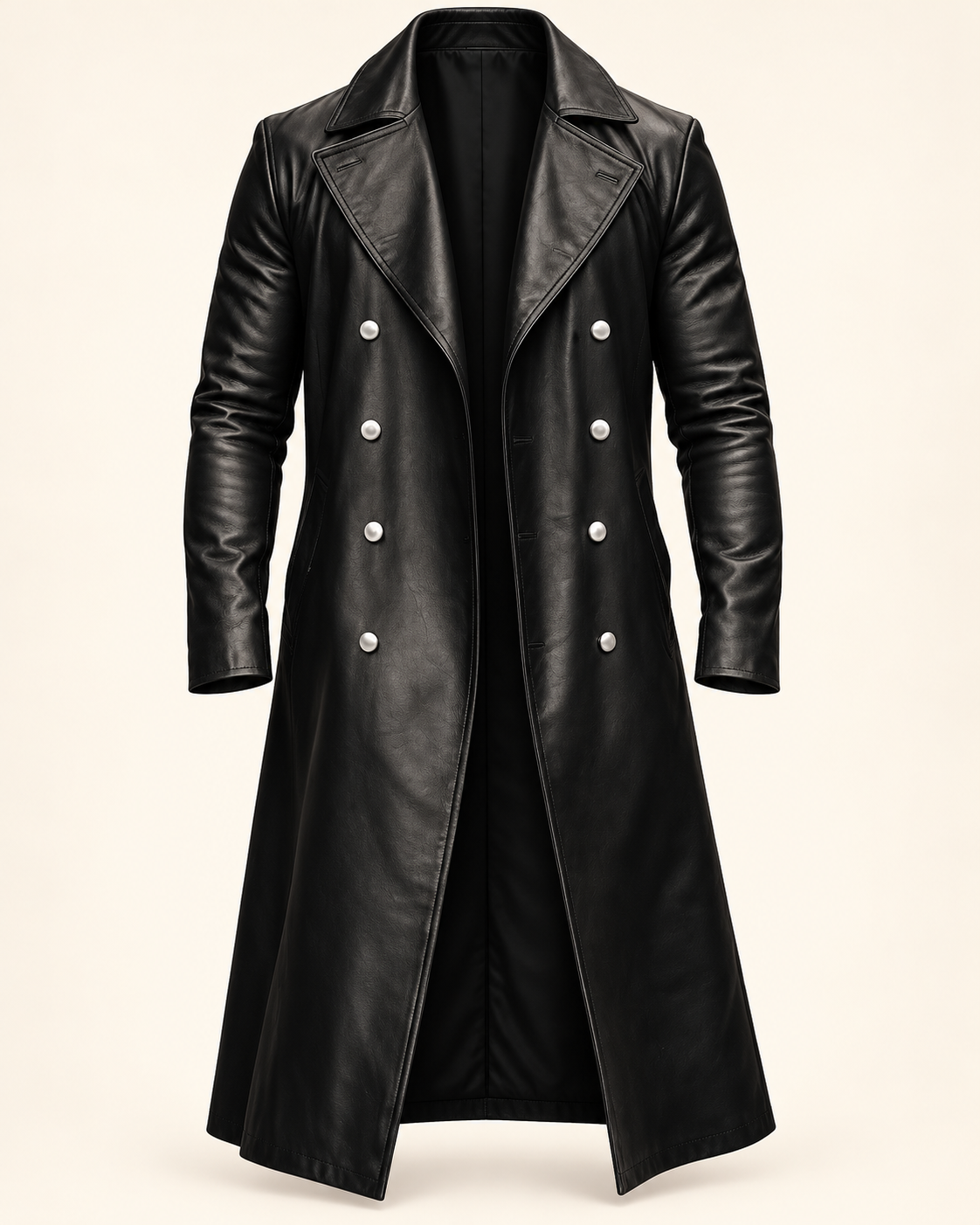 Men's overcoat in Black, ghost mannequin front view
