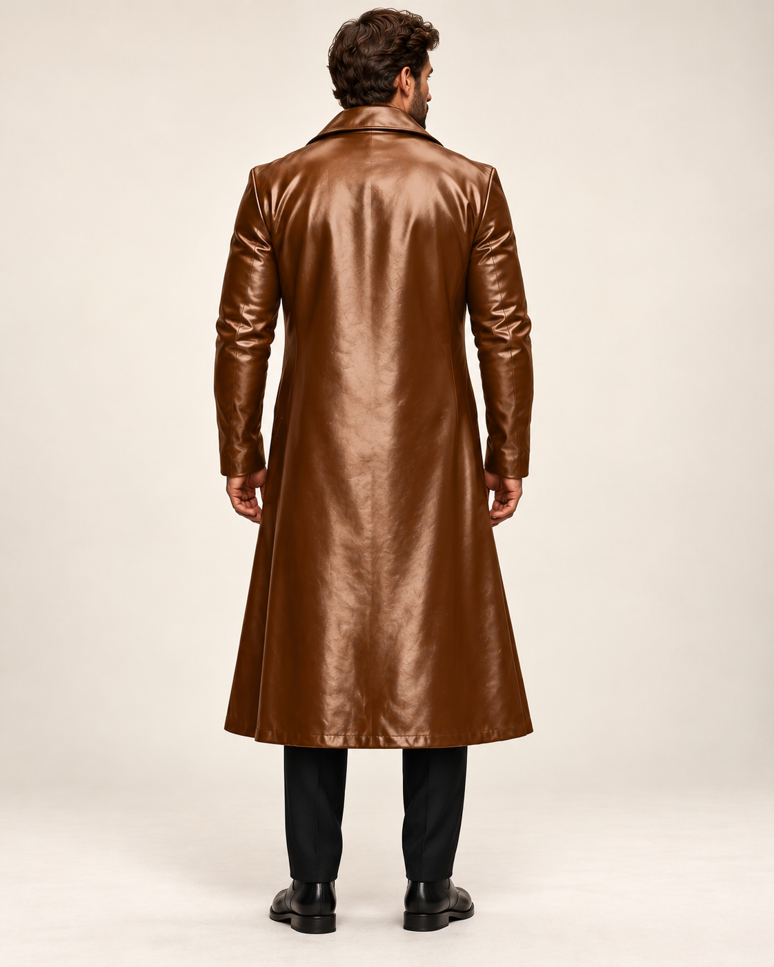 Men's overcoat in Brown, back view