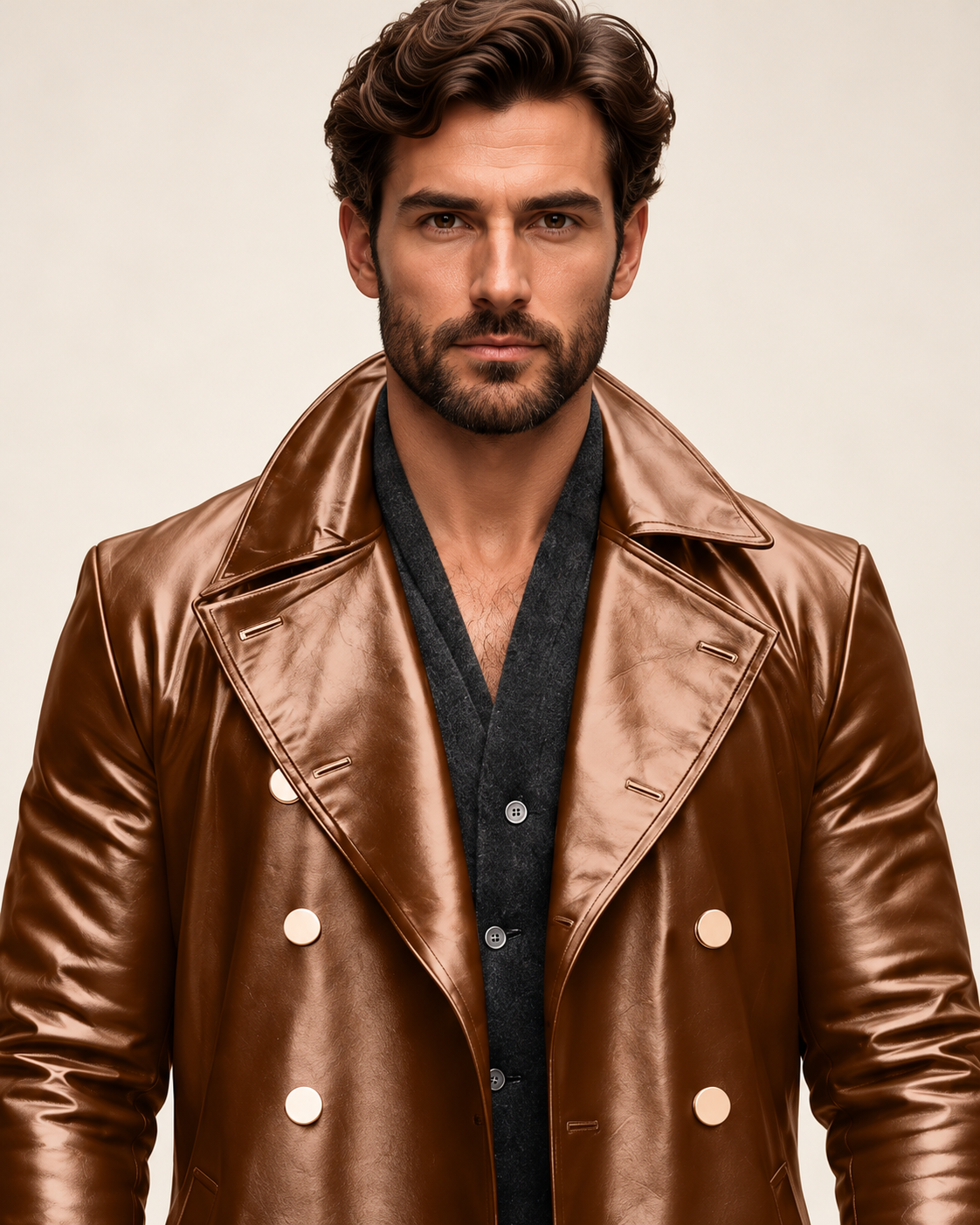 Men's overcoat in Brown, chest-up close-up