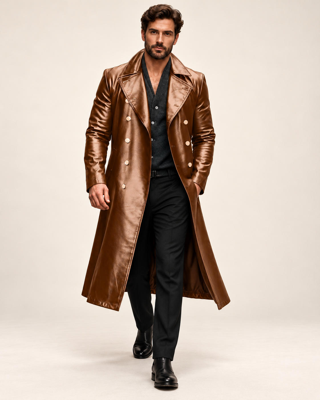 Men's overcoat in Brown, styling shot