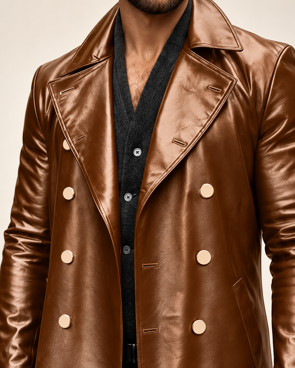 Men's overcoat in Brown, detail