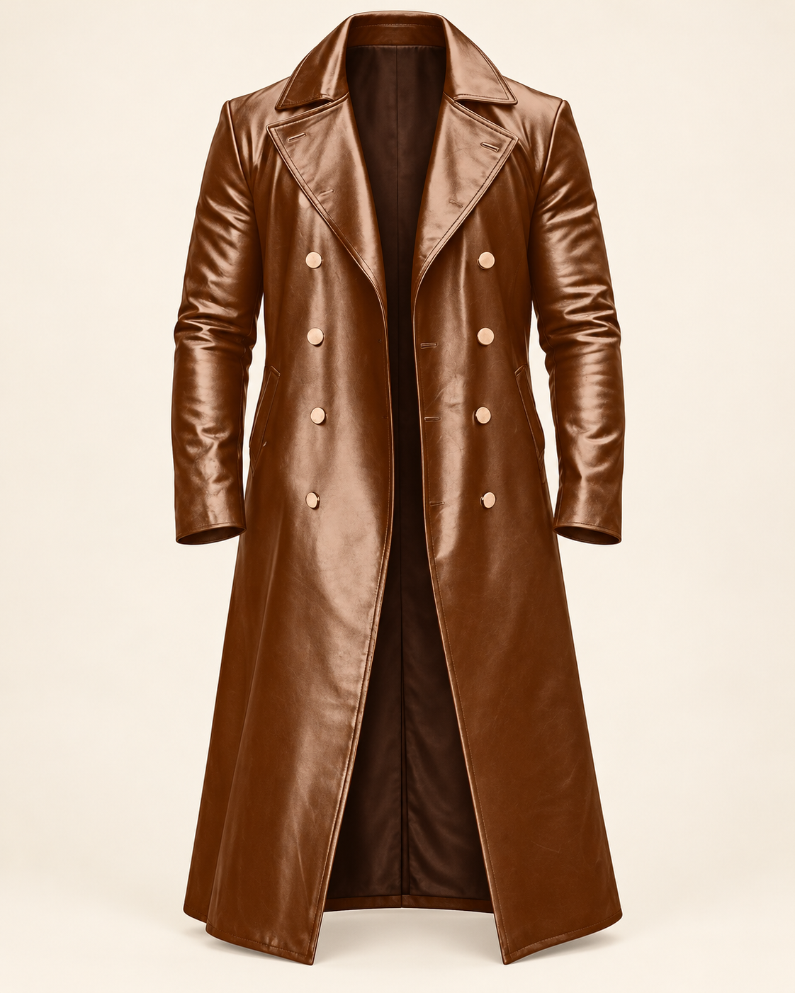Men's overcoat in Brown, ghost mannequin front view