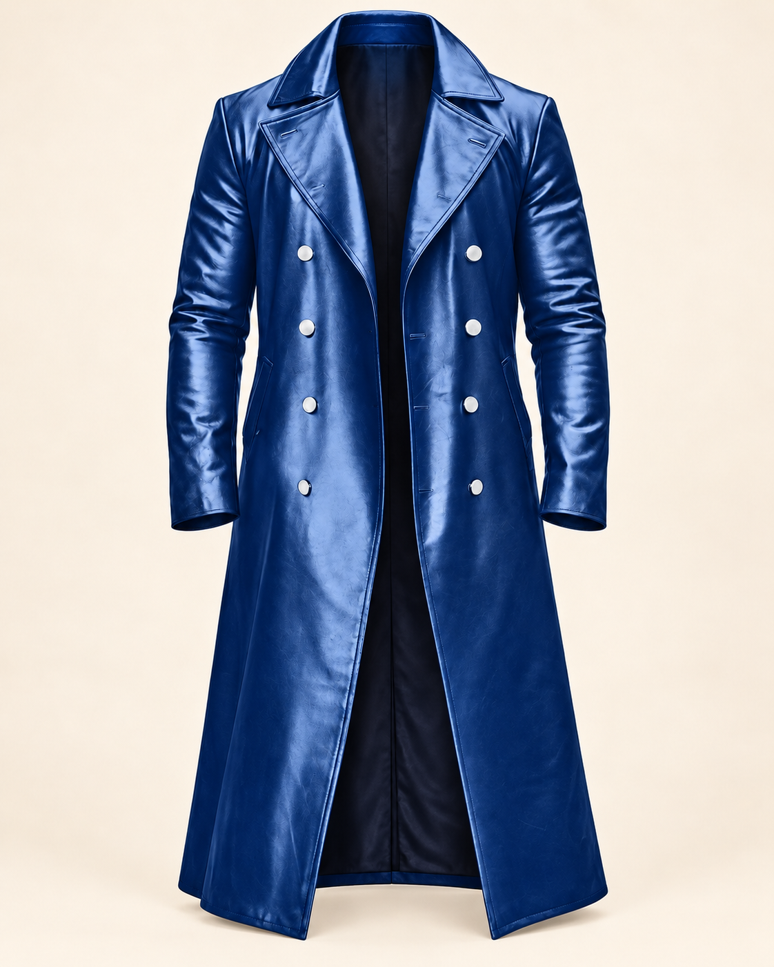 Men's overcoat in Blue, ghost mannequin front view