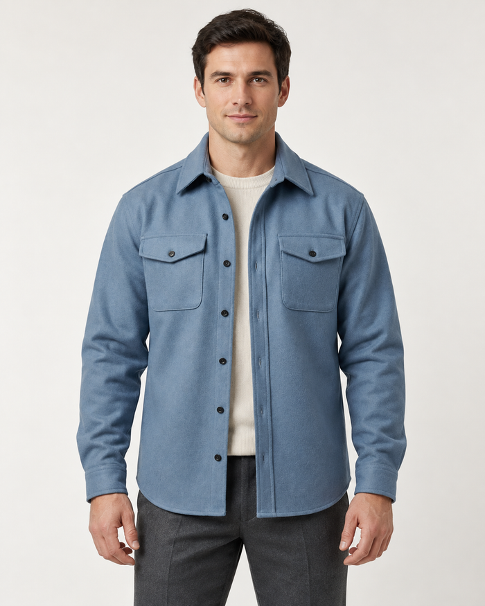 Men's overshirt jacket in light blue, front view