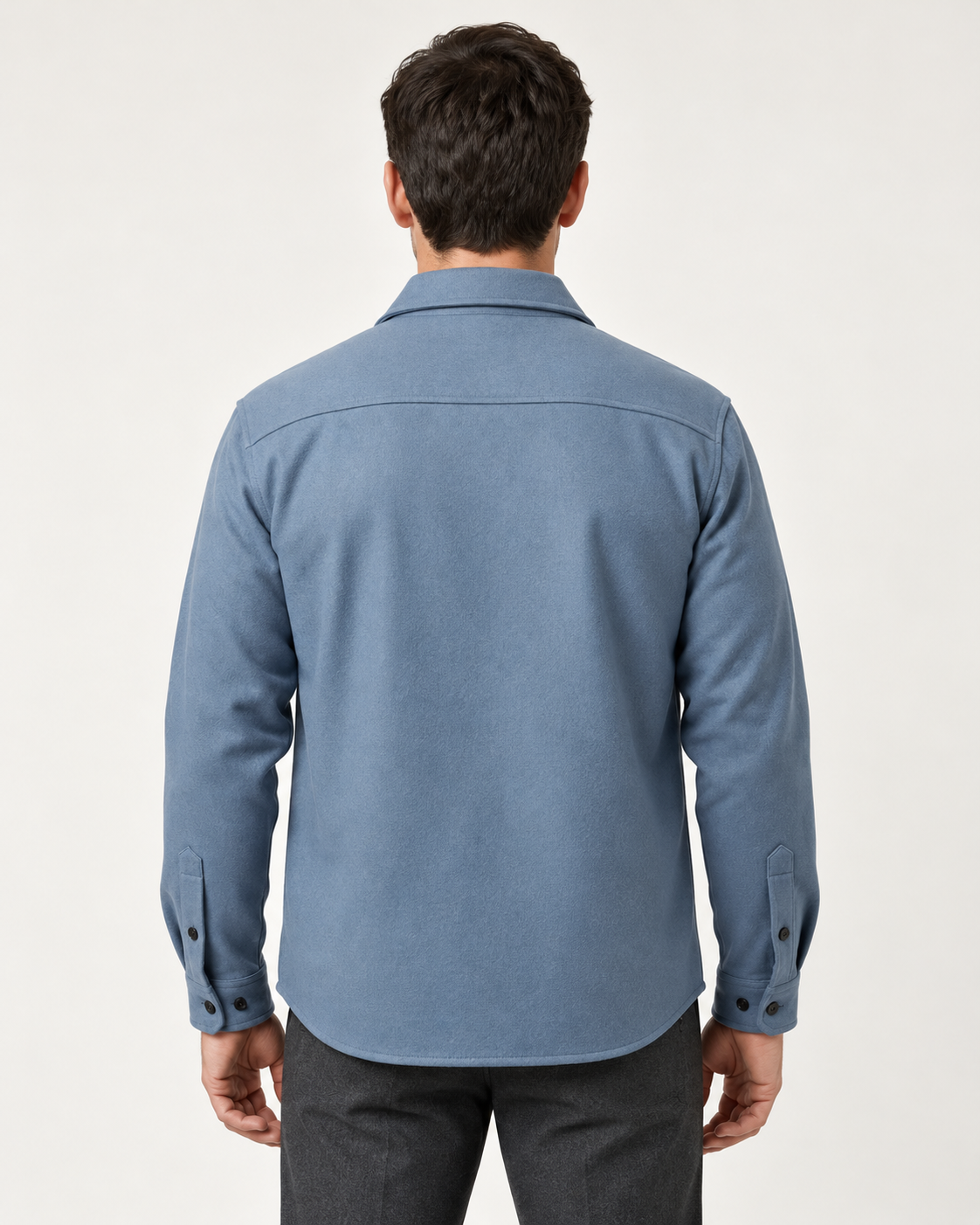 Men's overshirt jacket in light blue, back view