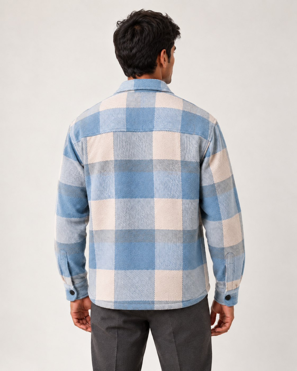 Men's overshirt in blue, back view