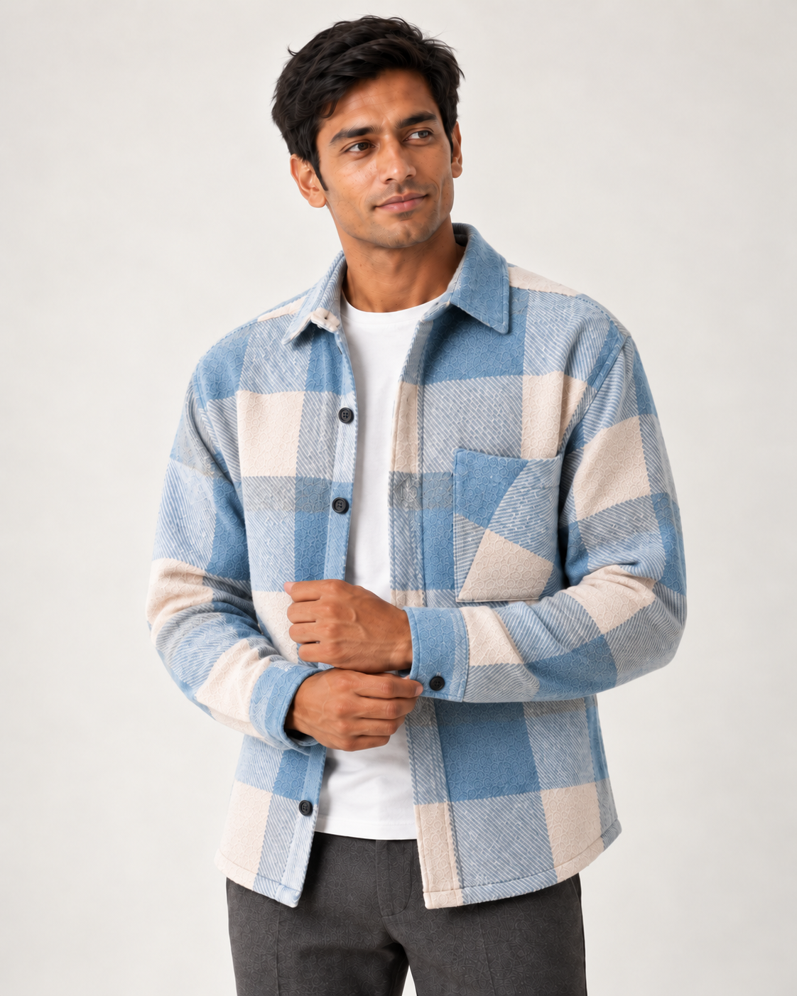 Men's overshirt in blue, styling view