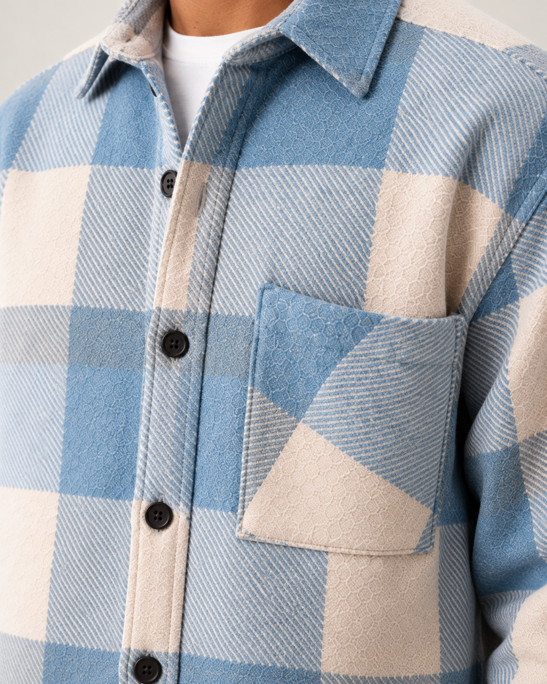 Men's overshirt in blue, fabric detail view