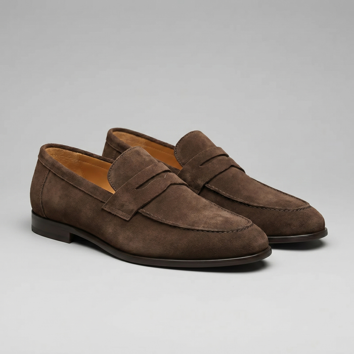 Men's faux suede penny loafers in brown