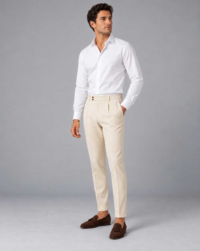 Men's Pleated Trousers - Tailored Slim Fit Tapered Leg Smart Casual