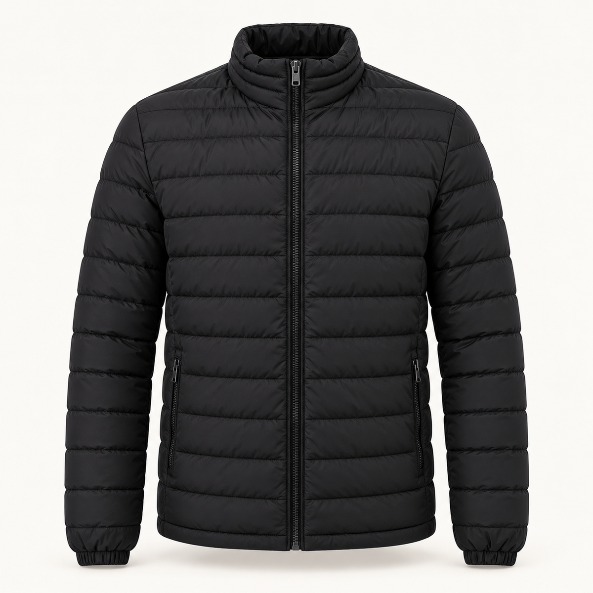 Men's lightweight puffer jacket in black, product view