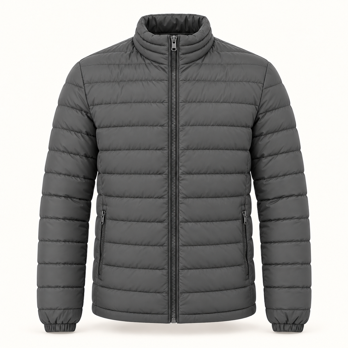 Men's lightweight puffer jacket in grey, product view