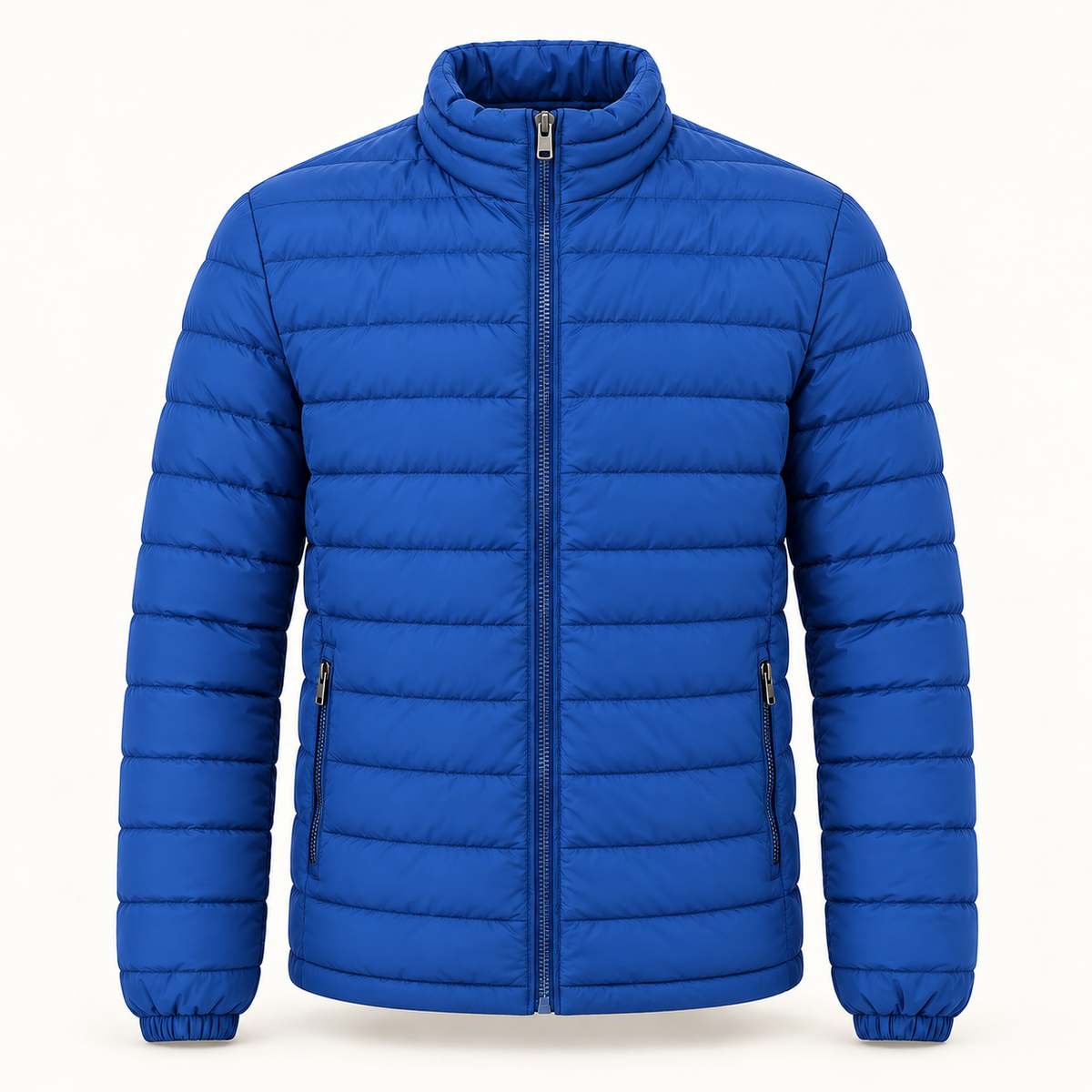 Men's lightweight puffer jacket in blue, product view