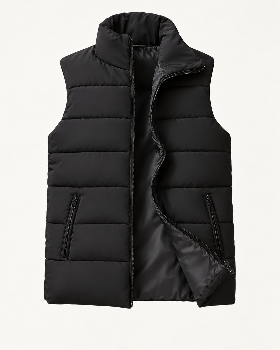 Men's quilted gilet in black, product-only front view