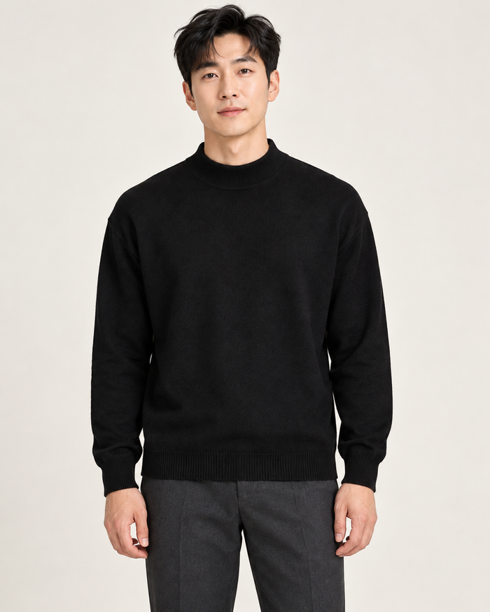 Men's knitted jumper in black, front view