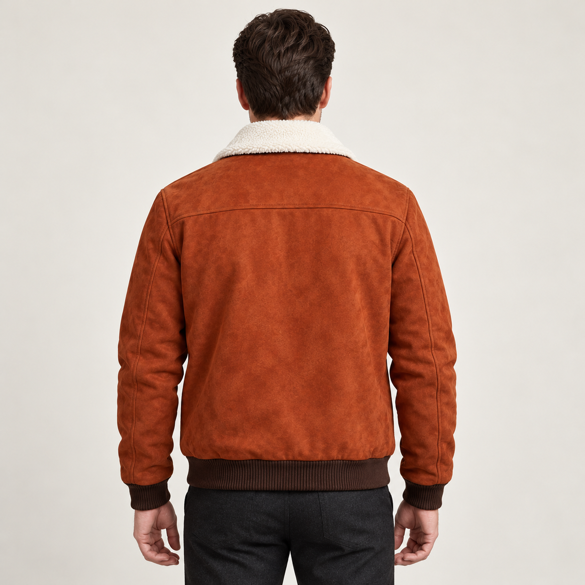 Harevi men's rust brown sherpa jacket - back - derived