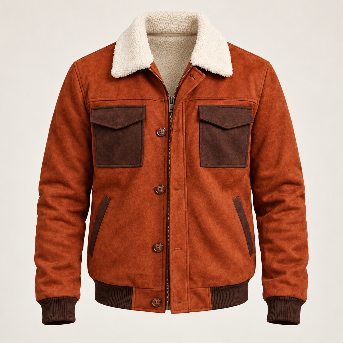 Harevi men's rust brown sherpa jacket - ghost mannequin