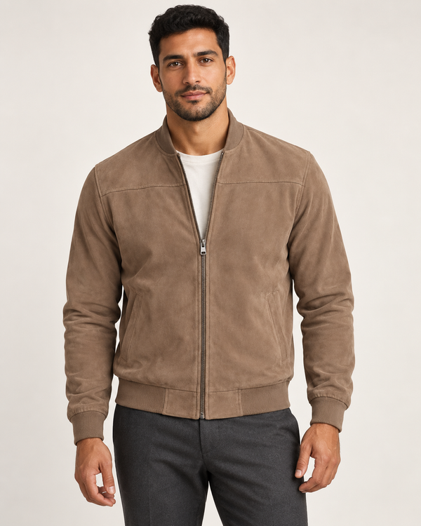 Men's Suedette Jacket - Lightweight Bomber Jacket Smart Casual