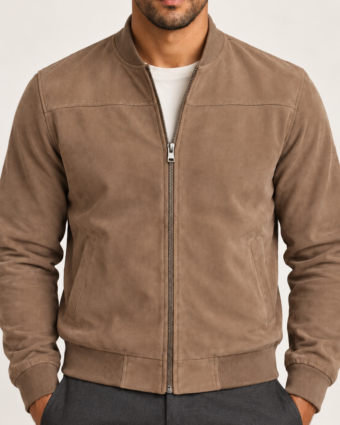 Men's Suedette Jacket - Lightweight Bomber Jacket Smart Casual