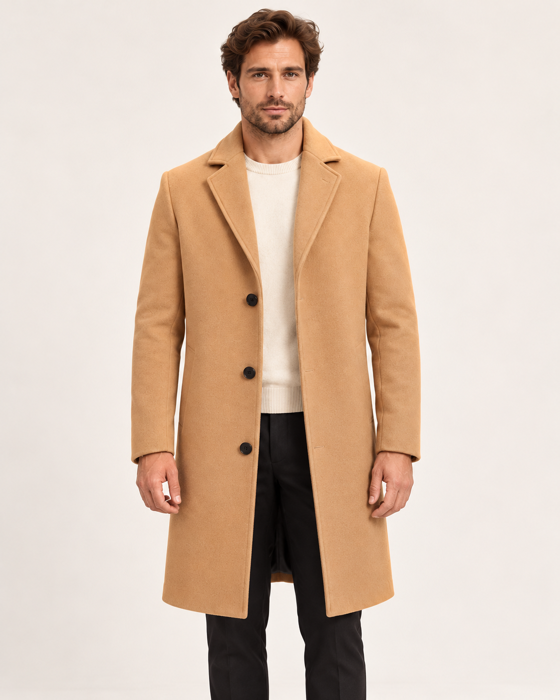 Men's Winter Coat - Beige - front model