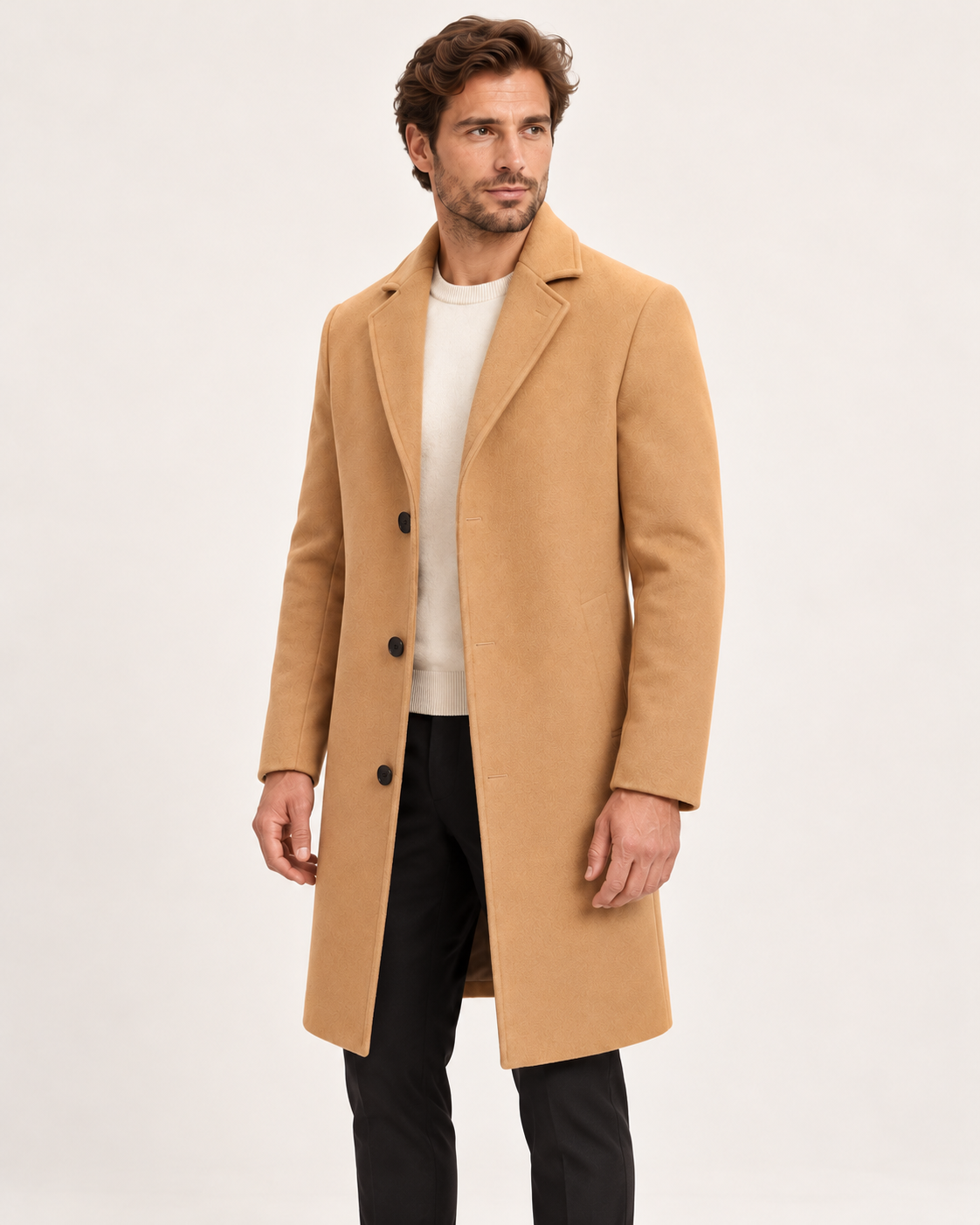 Men's Winter Coat - Beige - three-quarter model