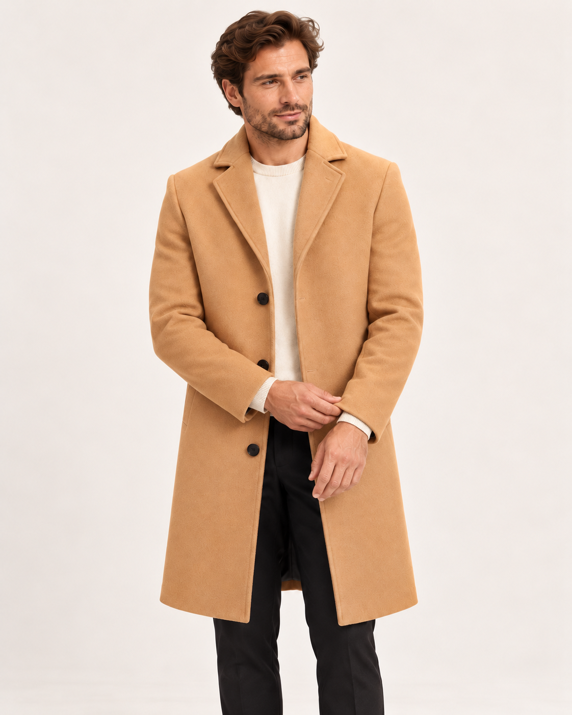 Men's Winter Coat - Beige - styling model