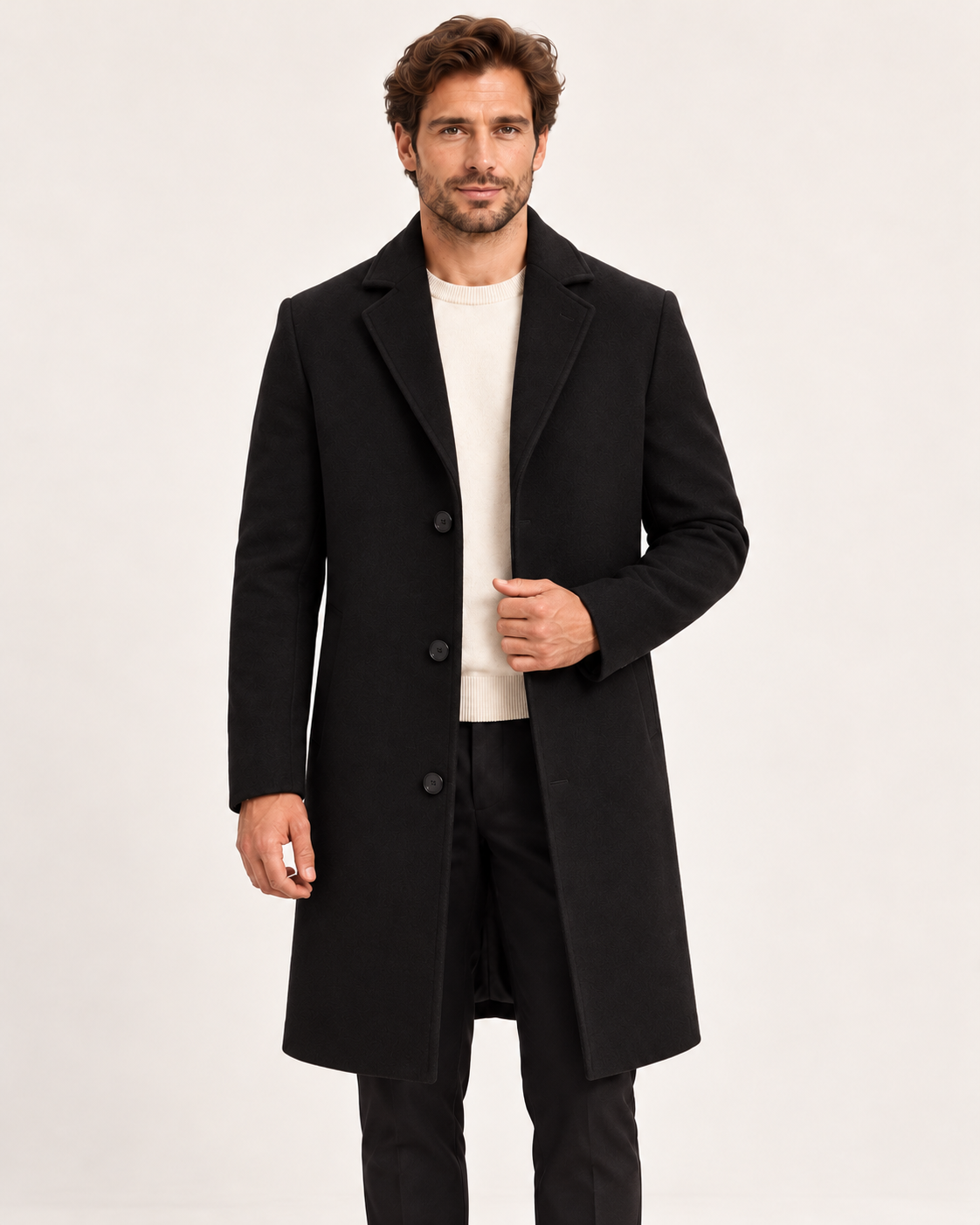 Men's Winter Coat - Black - front model