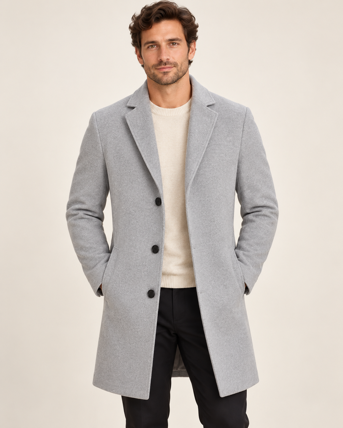 Men's Winter Coat - Grey - front model
