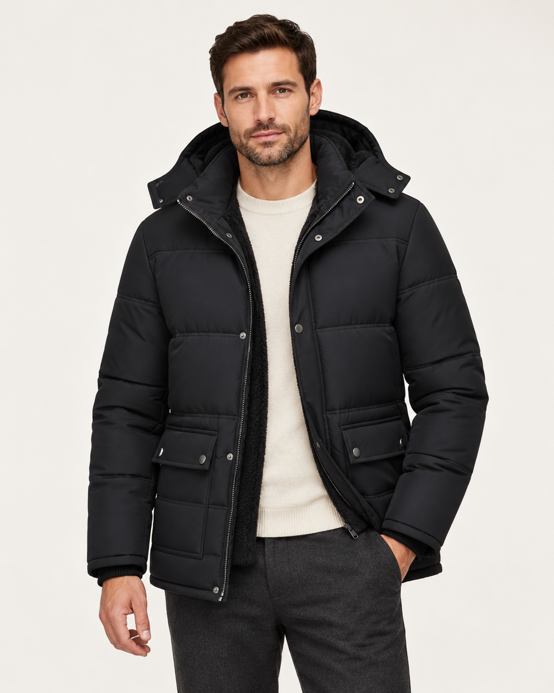 Men's Winter Jacket - Black - front model